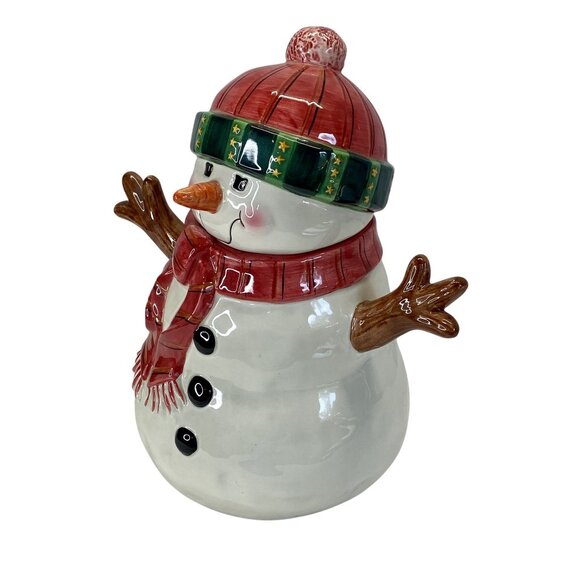 Snowman Cookie Jar By Sakura Fiddlestix Earthenware Snowmen Portraits - Picture 5 of 8